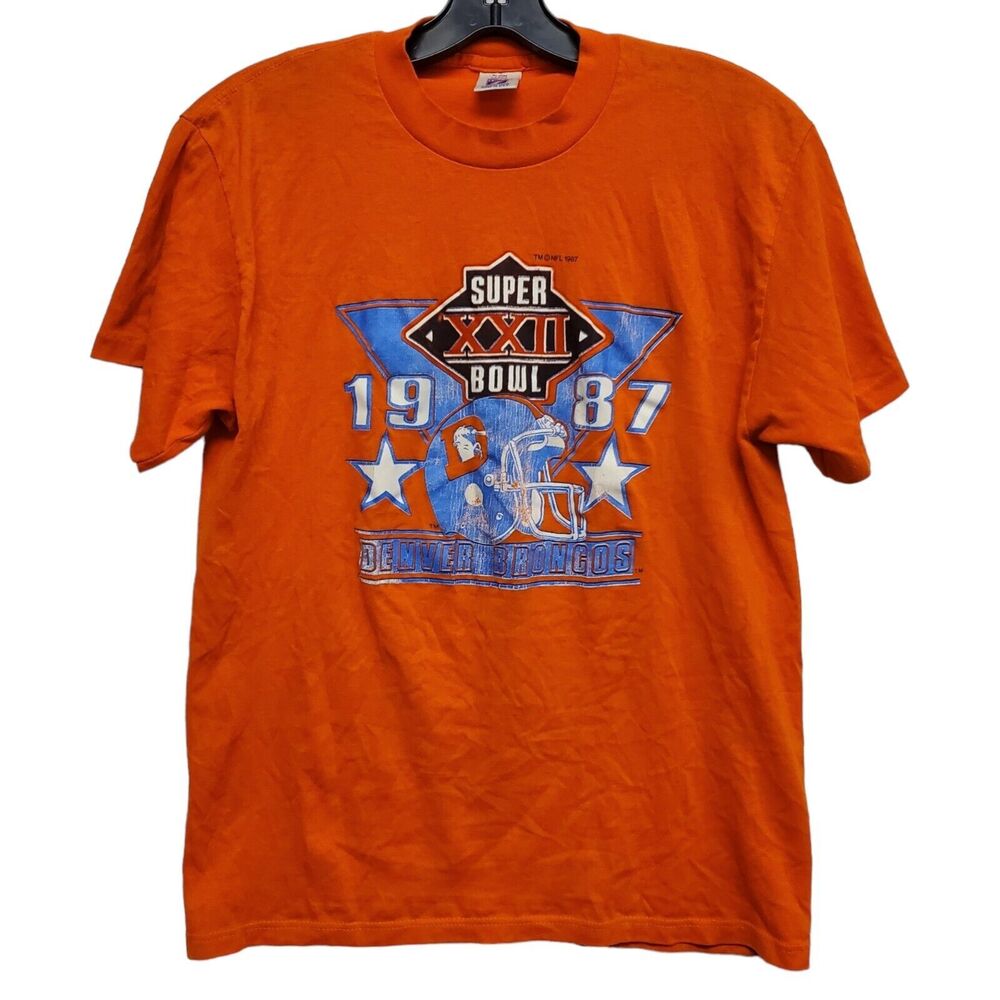 Vintage DENVER BRONCOS Shirt Adult Large Orange SUPER BOWL XXII 1987 Spell Out